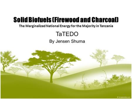 1 Solid Biofuels (Firewood and Charcoal) The Marginalized National Energy for the Majority in Tanzania TaTEDO By Jensen Shuma.