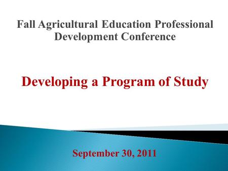 Fall Agricultural Education Professional Development Conference Developing a Program of Study September 30, 2011.
