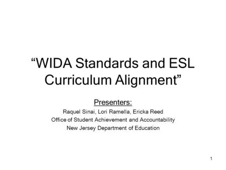 “WIDA Standards and ESL Curriculum Alignment”