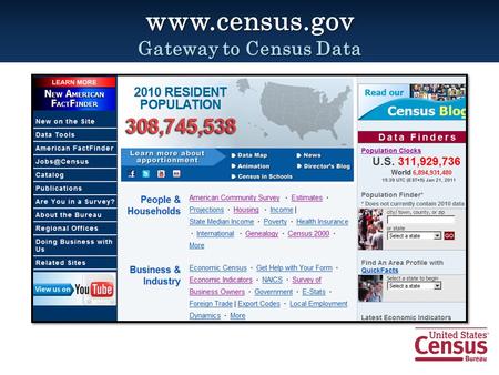 Www.census.gov Gateway to Census Data.