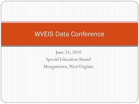 June 24, 2010 Special Education Strand Morgantown, West Virginia WVEIS Data Conference.