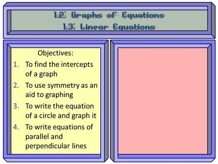 1.2: Graphs of Equations 1.3: Linear Equations