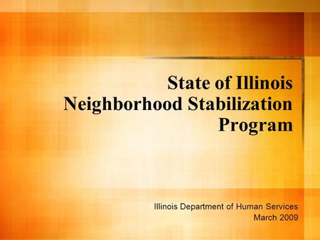 State of Illinois Neighborhood Stabilization Program Illinois Department of Human Services March 2009.