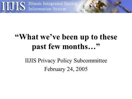 What weve been up to these past few months… IIJIS Privacy Policy Subcommittee February 24, 2005.