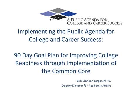 Implementing the Public Agenda for College and Career Success: 90 Day Goal Plan for Improving College Readiness through Implementation of the Common Core.