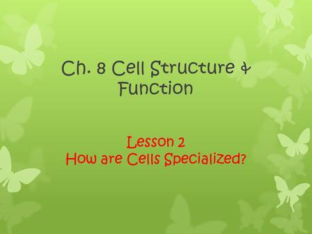 Ch. 8 Cell Structure & Function