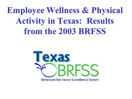 Employee Wellness & Physical Activity in Texas: Results from the 2003 BRFSS.