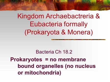 Kingdom Archaebactreria & Eubacteria formally (Prokaryota & Monera)