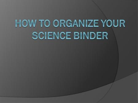 Your binder is important for many reasons. You can use it to find the answers on the final. Being organized makes life easier. Its easy to find missing.