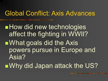Global Conflict: Axis Advances