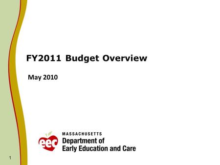 1 FY2011 Budget Overview May 2010. FY11 Budget Process Update: House FY11 Recommendation 2 Only fiscal amendment from the HWM budget adopted on House.