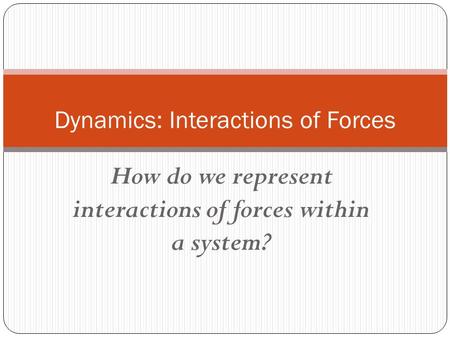 How do we represent interactions of forces within a system? Dynamics: Interactions of Forces.