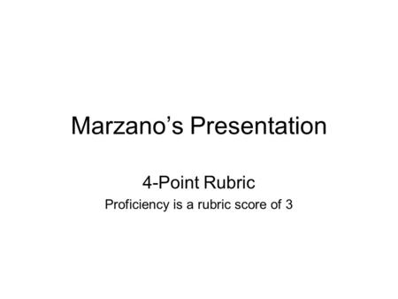 Marzanos Presentation 4-Point Rubric Proficiency is a rubric score of 3.