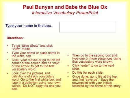 Paul Bunyan and Babe the Blue Ox Interactive Vocabulary PowerPoint