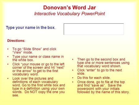 Donovan’s Word Jar Interactive Vocabulary PowerPoint