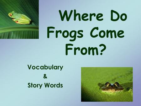 Where Do Frogs Come From? Vocabulary & Story Words.