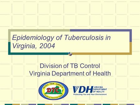 Epidemiology of Tuberculosis in Virginia, 2004 Division of TB Control Virginia Department of Health.
