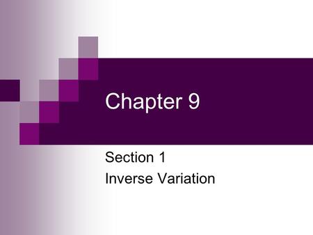 Section 1 Inverse Variation