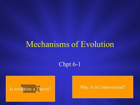 Mechanisms of Evolution Chpt 6-1 Is evolution a Theory? Why is it Controversial?