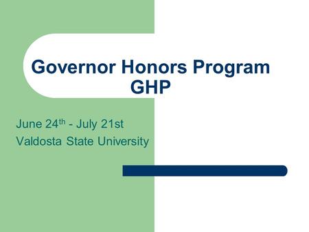 Governor Honors Program GHP