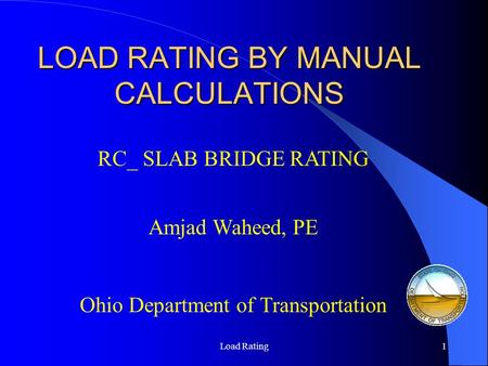 LOAD RATING BY MANUAL CALCULATIONS