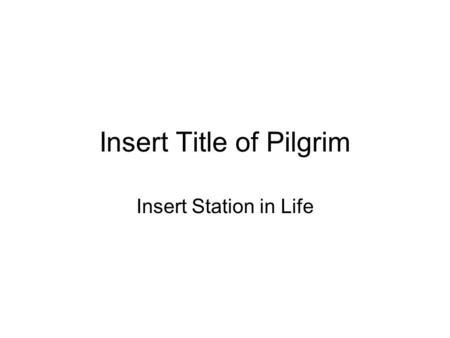 Insert Title of Pilgrim Insert Station in Life. Physical Description Insert information about the characters looks Use short phrases Do not put more than.