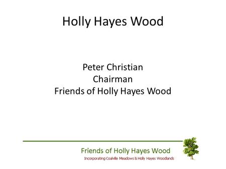 Holly Hayes Wood Peter Christian Chairman Friends of Holly Hayes Wood.