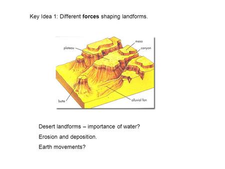 Key Idea 1: Different forces shaping landforms.