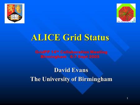 1 ALICE Grid Status David Evans The University of Birmingham GridPP 14 th Collaboration Meeting Birmingham 6-7 Sept 2005.