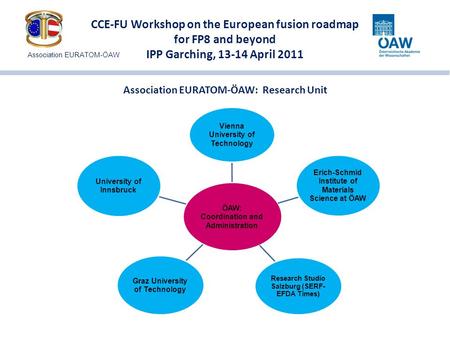 CCE-FU Workshop on the European fusion roadmap for FP8 and beyond IPP Garching, 13-14 April 2011 Association EURATOM-ÖAW: Research Unit ÖAW: Coordination.