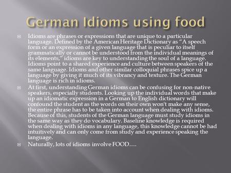 German Idioms using food