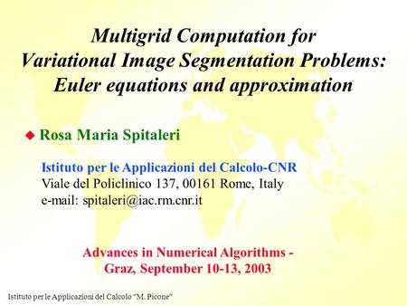 Istituto per le Applicazioni del Calcolo M. Picone Multigrid Computation for Variational Image Segmentation Problems: Euler equations and approximation.