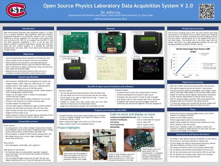 Open Source Physics Laboratory Data Acquisition System V 2.0 Open source physics laboratory data acquisition system V 2.0 (OSPL V2) is a physics laboratory.