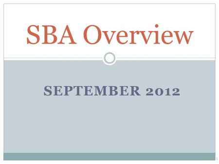 SEPTEMBER 2012 SBA Overview 1. Presenter –Rich Bradshaw Richard Bradshaw Head of SBA TD Bank, America ’ s Most Convenient Bank O (864) 552-9088