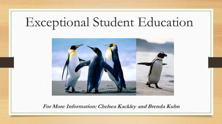 Exceptional Student Education For More Information: Chelsea Kackley and Brenda Kuhn.