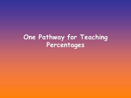 One Pathway for Teaching Percentages. Where do Percentages sit in NZC? Level three Number and Algebra Knowledge NA3-5 Know fractions and % in everyday.