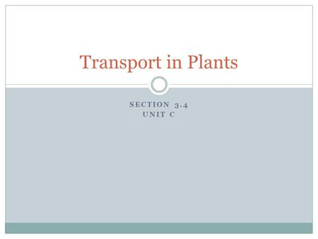 Transport in Plants Section 3.4 Unit C.