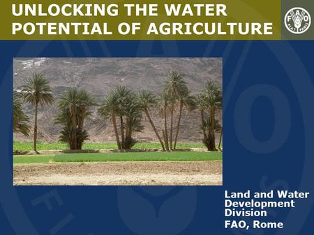 Land and Water Development Division FAO, Rome UNLOCKING THE WATER POTENTIAL OF AGRICULTURE.