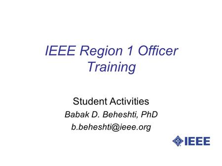 IEEE Region 1 Officer Training