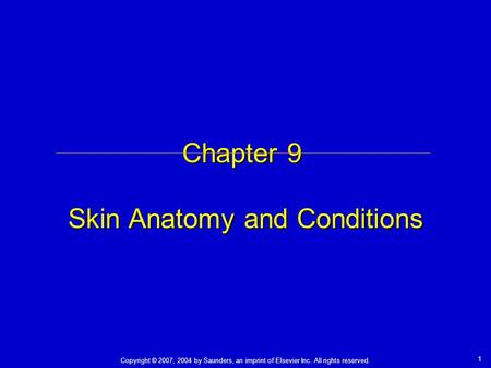 Copyright © 2007, 2004 by Saunders, an imprint of Elsevier Inc. All rights reserved. 1 Chapter 9 Skin Anatomy and Conditions.
