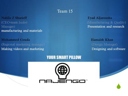  Team 15 Nabila Z Sharieff Eyad Aljarousha (CEO-team leader) (Manufacturing & Quality) Manager) Presentation and research manufacturing and materials.
