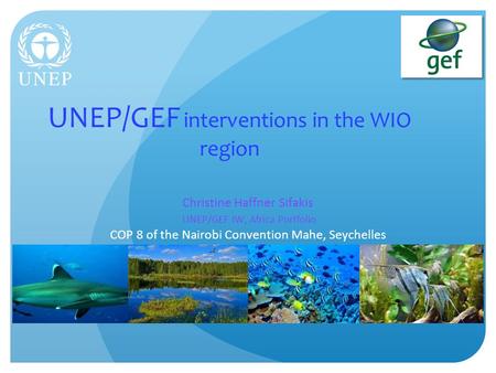UNEP/GEF interventions in the WIO region Christine Haffner Sifakis UNEP/GEF IW, Africa Portfolio COP 8 of the Nairobi Convention Mahe, Seychelles.
