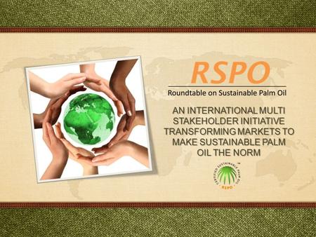AN INTERNATIONAL MULTI STAKEHOLDER INITIATIVE TRANSFORMING MARKETS TO MAKE SUSTAINABLE PALM OIL THE NORM.