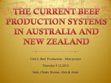 Unit 2: Beef Production – Mini project Thursday 5.12.2013 Sam, Chuks, Bojana, Alex & Anne 1.