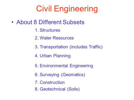 Civil Engineering About 8 Different Subsets 1. Structures