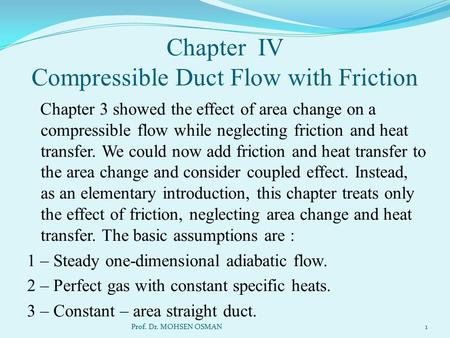Chapter IV Compressible Duct Flow with Friction