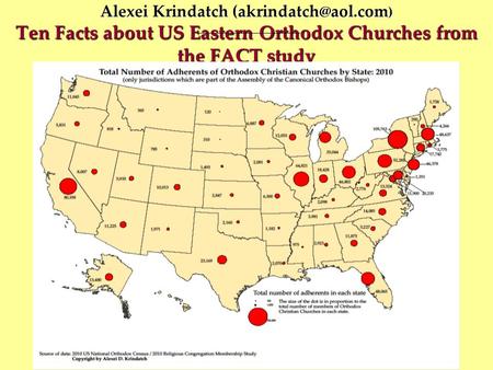 Alexei Krindatch ) Ten Facts about US Eastern Orthodox Churches from the FACT study.