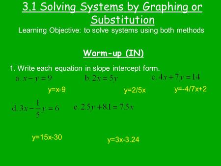 3.1 Solving Systems by Graphing or Substitution