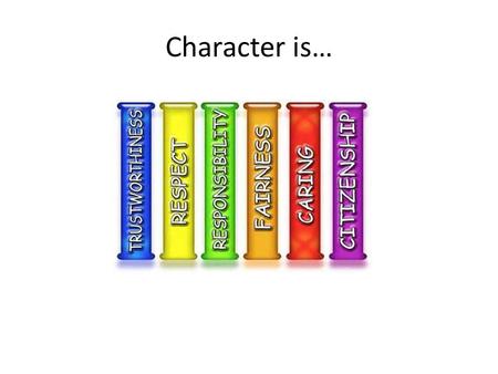 Character is…. ‘Good Sport’ checklist GoodBad 1.Plays according to the rules.Breaks some. 2.Respects the players/ opponents.Disrespects through actions.