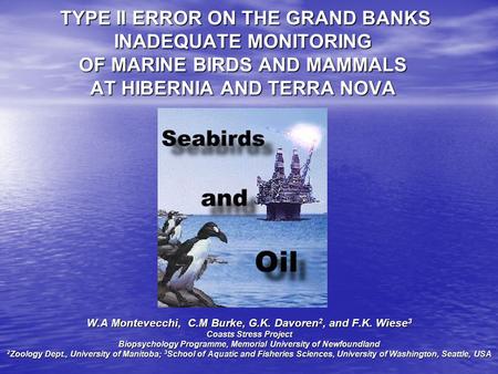 TYPE II ERROR ON THE GRAND BANKS INADEQUATE MONITORING OF MARINE BIRDS AND MAMMALS AT HIBERNIA AND TERRA NOVA TYPE II ERROR ON THE GRAND BANKS INADEQUATE.